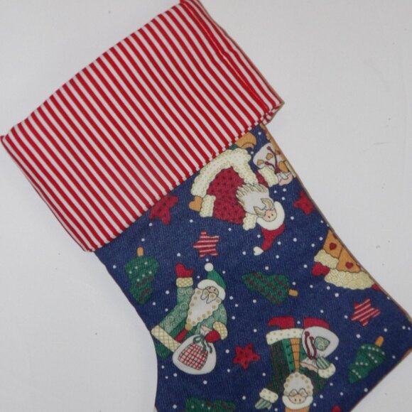 Folk Art Santa Claus Christmas Tree and Snow 14" Hand Crafted Christmas Stocking - Picture 4 of 6